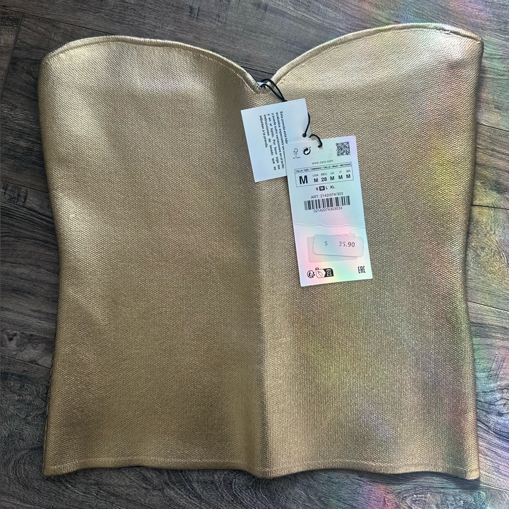 Gold Strapless ZARA top